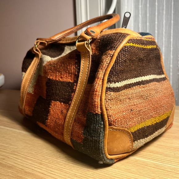 Vintage Turkish Kilim Leather Woven Satchel Bag